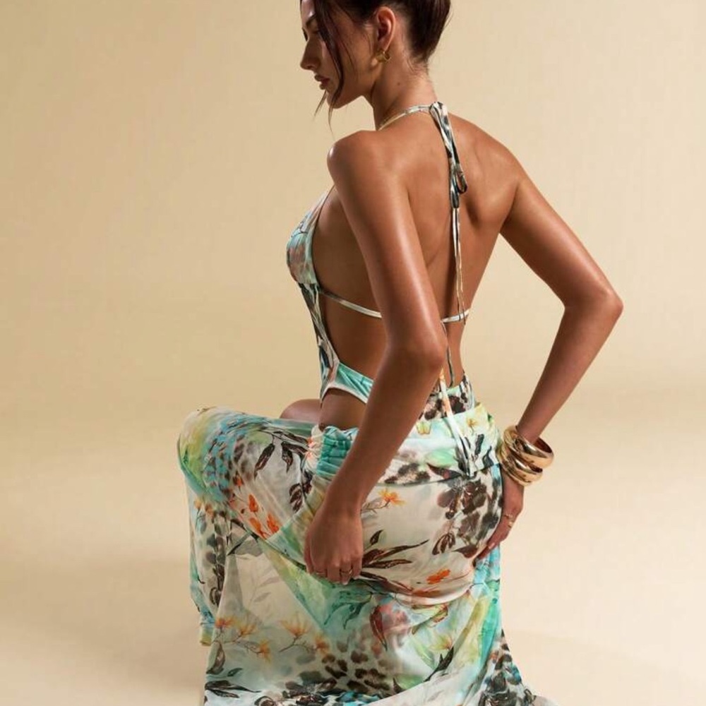 Slit Fitted & Elegant Floral Leopard Print Vacation Dress - Picture 3 of 4